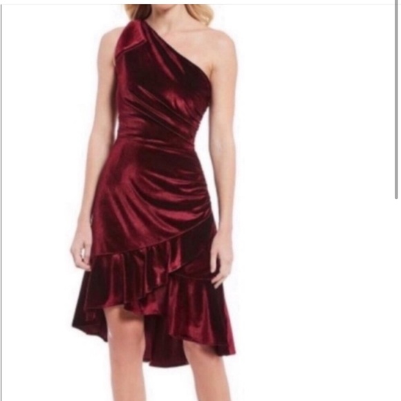 Chelsea & Violet Red Velvet One Shoulder Dress - Picture 2 of 7